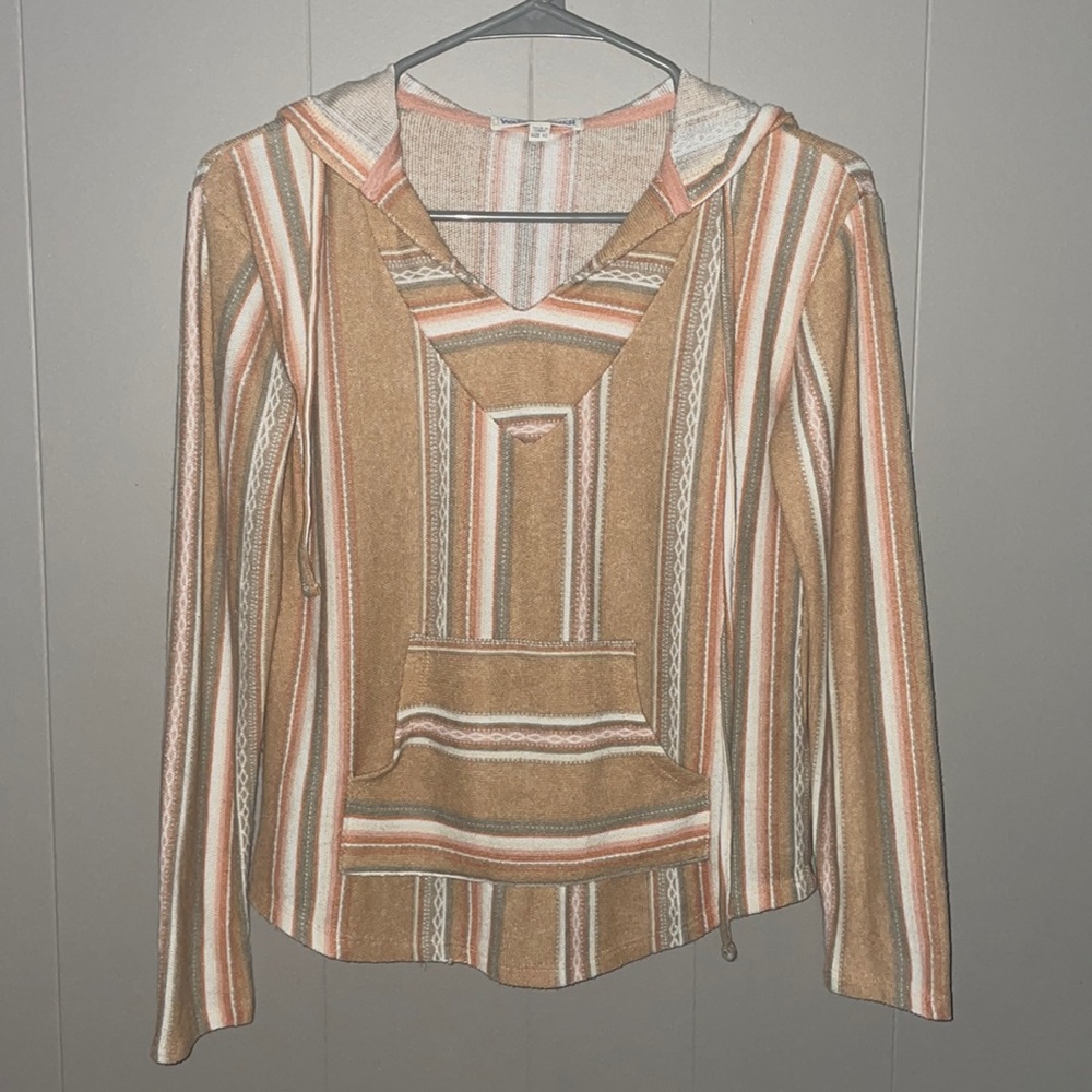 Wallflower boho striped soft hooded shirt with pocket size small